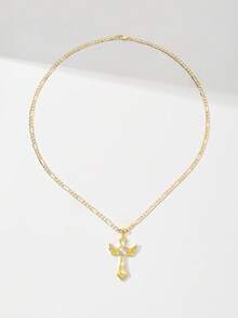 1 Peça Edição Limitada Colar Pingente de Cruz Coração Asa Jesus Cobre Incrustado Zircônia, Estilo Clássico Europeu e Americano, Adequado para Natal/Ação de Graças/Halloween/Dia das Mães/Dia dos Namorados, Casais/Amigos/Crentes, Primeira Comunhão Católica, Presente, Uso Diário e Festivo, Oração - Ouro amarelo - Visão 6