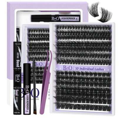 B&Amp;Q Fluffy Lash Clusters Kit 100D+200D Dramatic Eyelash Clusters Kit 10-18MM 0.05MM Wispy Lash Thick Volume DIY Individual Lashes 3D Mega Eye Lashes Suitable For Beginners At Home(KIT-100D+200D)