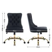 Home Office Chair,Modern Velvet Upholstered Tufted Button Home Office Chair With Golden Metal Base,Adjustable Desk Chair Swivel Office Chair (Black),DE1923BK