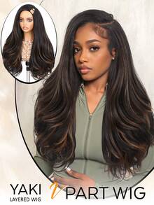 Tóc giả Yaki U Part gợn sóng 26 inch, màu đen pha trộn, chất liệu tổng hợp, kiểu V Part, dành cho nữ, tóc giả nửa đầu dài, thẳng xoăn, gợn sóng, không cần keo dán, dễ đội (P1B/30) - Nhiều màu - Xem 3