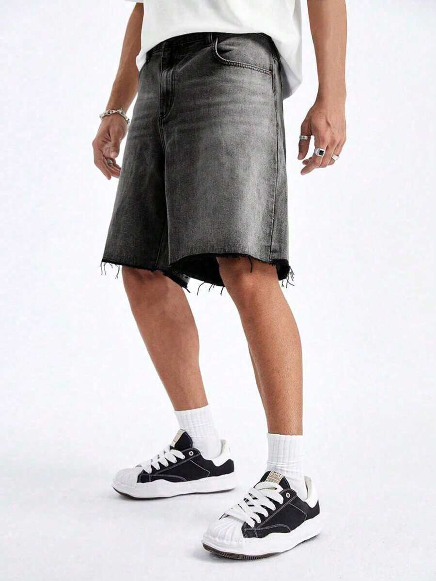 青少年男孩黑色休闲时尚牛仔短裤 - 黑色 - 查看 1