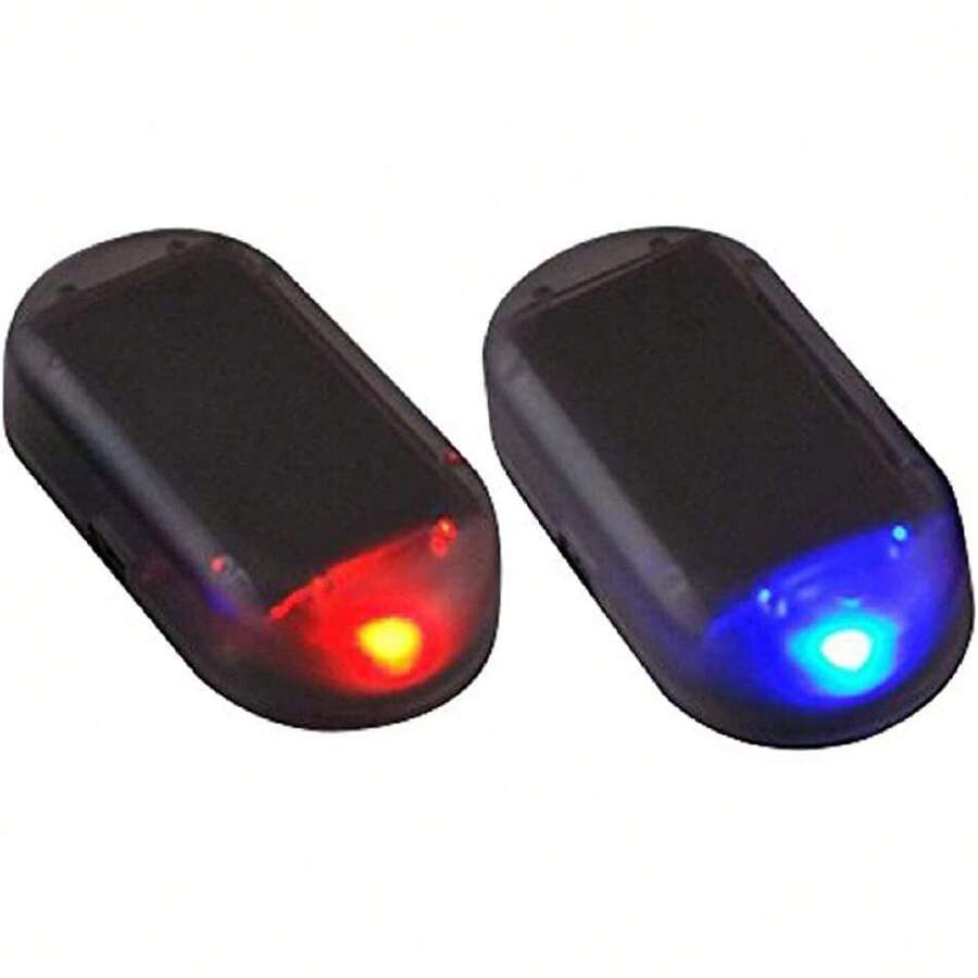 HonsCreat 2 piezas de alarma simulada para coche con energía solar simulada, antirrobo, luz de  LED intermitente (azul + rojo),37854135 - A - Ver 1