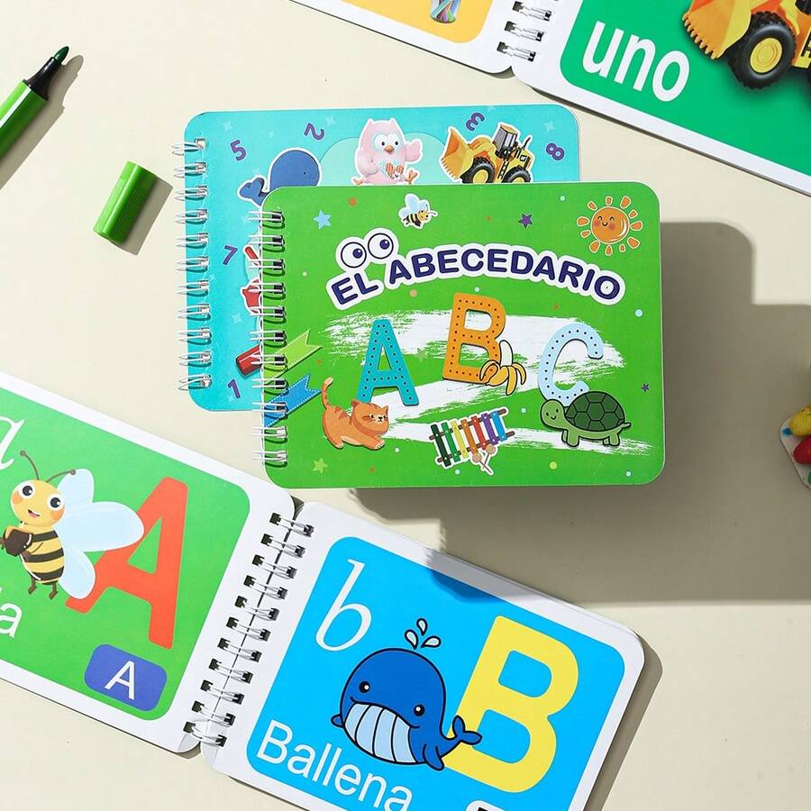Lachilly Spanish Alphabet & Numbers Learning Card Montessori Children ABC Vocabulary Education Cognitive Cards Homeschool Teaching Aids - Multicolor - View 1