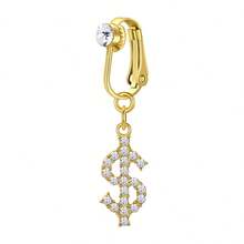 Fake Belly Button Ring Clip-On For Women - CZ Dangle Heart Non-Piercing Jewelry - Golden - Golden - View 25