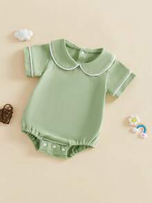 Newborn Baby Girl Boy Clothes Summer Short Sleeve Doll Collar Romper One Piece Bodysuit Shirts 0 3 6 12 18 Months - 綠色 - 查看 8