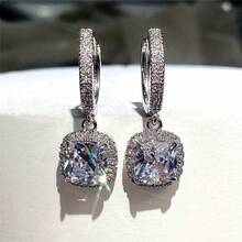 RYYM Elegant Square Zirconia Earrings For Women - White Golden Plated, Nickel-Free, Synthetic Cubic Synthetic Zirconia, Ideal For Weddings & Valentine'S Day, Wedding Jewelry | Elegant Earrings | Synthetic Zirconia Earrings - 銀色 - 查看 2