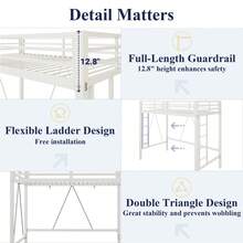 Allewie 72 Inches Tall Loft Bed Twin Size With Ladder And Safety Guardrail For Teens And Adults, Heavy Duty Metal Single Bunk Bed For Small Space, Noise Free, White - trắng - Xem 6