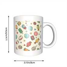 1pc 11oz Double-Sided Candy Illustration Ceramic Coffee Mug - Colorful Novelty Design, Unique Birthday Holiday Gifts Women Men Him Her, Festive Drinkware, Playful Kitchenware, Vibrant Print Quality - White - View 3