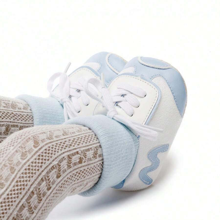 Soft Sole Baby Boots For Boys Girls Newborn Letter Patch PU Flats Shoes Crib Shoes Perfect First Walking Booties, 0-18Months, Spring-Autumn Style / Fleece-Lined Style - 藍色加絨款 - 查看 1