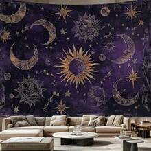 1pc VIKAMA Vintage Starry Sky Tapestry, Sun Moon Star Pattern, Living Room Sofa Backdrop Wall Hanging, Boho Style Room Decor - Multicolor - View 1