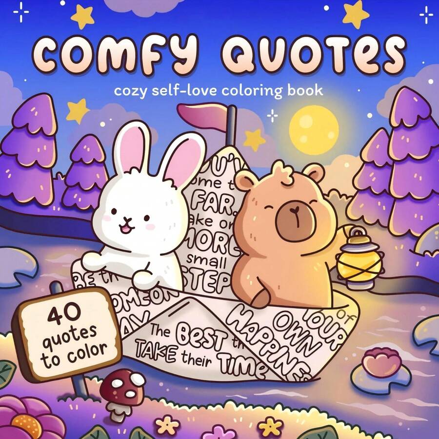 40 Páginas - 200g, Livro de Colorir Urso Lanterna Fofo, Estilo Adorável de Cura, Elementos de Urso Lanterna, Esquema de Cores Amarelo-Marrom, Com Detalhes de Lanterna, Desenho Relaxante + Sensação Aconchegante, Adequado para Papelaria, Suprimentos Escolares, Presente Ideal para Meninas, Dia dos Namorados, Ano Novo - Frases reconfortantes - Visão 1