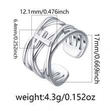 1pc 925 Sterling Silver Minimalist Fashion Multi-Layer Cross Design Wide Band Ring, Suitable For Everyday, Casual, Holiday Wear, Birthday Gift - Silver - View 4