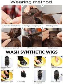 Extensión de cola de caballo sintética de 18 a 34 pulgadas de largo, extensiones de cabello con cola de caballo con clip para mujeres (liso) - Marrón - Ver 9