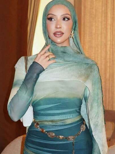 1pc Women's Fashion Bohemian Watercolor Print Hijab Scarf, Soft & Skin-Friendly Shawl Suitable For Outdoor & Daily Wear, Can Be Paired With Veil Outfits, Breathable For All Seasons