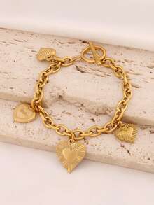 1pc Stainless Steel Heart Pendant Bracelet For Women Fashion Heart Charms Chain Bracelets Waterproof Jewelry