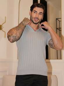 Men's Chic Lightweight Textured Knit Sweater Shirt, High Quality, Perfect For Autumn And Winter, Father's Day. - Grey - View 8