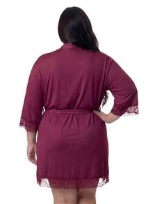 Plus Size Robes & Robe Sets - Burgundy - View 2