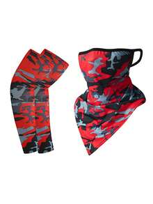 2件套防晒骑行冰丝袖套，含耳挂式冰丝三角巾，夏季户外运动骑行面罩袖套组合，男女通用遮阳套装，男士户外钓鱼迷彩套装，女士日常户外防风短袖护臂套装 - 彩色 - 查看 12