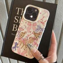 1个TPU材质粉色蝴蝶结小鹿图案手机壳，兼容 17 Pro Max/17/16 Pro Max/15/13/12/11、S20 FE/A15/S24/A55，兼容红米Note 11/Note 12/Note 13 Pro，全包防摔软壳保护套，国际版，非国内版 - 白色 - 查看 2