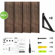 Floating Shelves For Wall, Wood Wall Mounted Shelves For Bedroom, Bathroom, Living Room, Kitchen Storage And Decor(Brown, Set Of 4, 16.5 Inch) - 棕色 - 查看 6