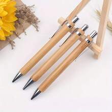 12pcs Bamboo Creative & Fashionable Pen Clips, Push-Button Bamboo & Wood Ballpoint Pens, Portable For Office & Signing - Black - View 7