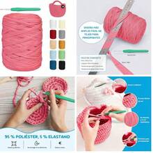 Hilo de camiseta, ancho 3cm, cinta de tejido de ganchillo grueso rosa polvoso para bolsas/cestas/alfombras de ganchillo, decoracin del hogar, artesanas de bricolaje (Negro, 200 M) - negro1+200 m - Ver 10