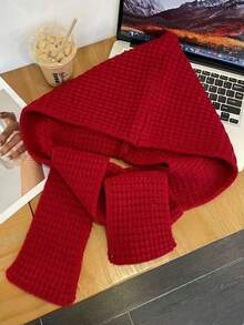 1pc Winter Hat & Scarf Set, Solid Color Design, Warm & Versatile Knitted Hooded Poncho - Multicolor - View 10