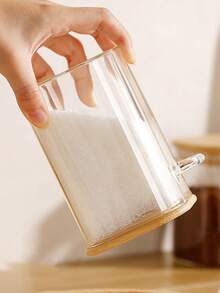 1Pc Square Glass Jar With Bamboo Lids And Spoons – Airtight Borosilicate Glass Storage Contaienrs For Coffee, Tea, Sugar - Clear - View 7