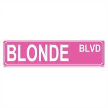 Blonde BLVD Vintage Retro Aluminum Metal Sign - 4x16 Inch Slim Wall Decor With Bold White Lettering On Pink Background, Humorous Street Sign For Bedroom, Farmhouse, Bar, Garage, For Man Cave - Easy Wall-Mounted Installation, No Electricity Needed, Unique Gift Idea, Metal Wall Decor, Garage Signage, Home Decoration, Classic Design, Durable Material, Bar Owners - 金屬噴漆 - 查看 1