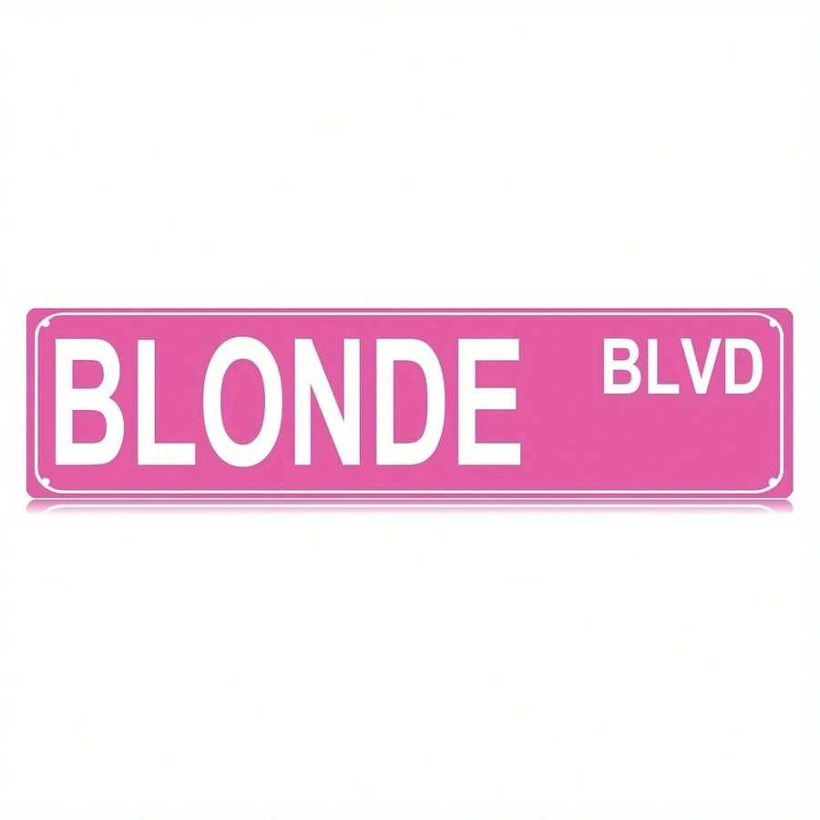 Blonde BLVD Vintage Retro Aluminum Metal Sign - 4x16 Inch Slim Wall Decor With Bold White Lettering On Pink Background, Humorous Street Sign For Bedroom, Farmhouse, Bar, Garage, For Man Cave - Easy Wall-Mounted Installation, No Electricity Needed, Unique Gift Idea, Metal Wall Decor, Garage Signage, Home Decoration, Classic Design, Durable Material, Bar Owners - 金屬噴漆 - 查看 1