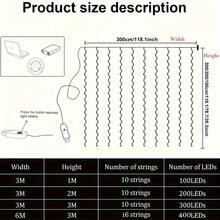 1pc 300cm USB LED Curtain Light String, Christmas Room Decoration, Remote Control 8 Function Light Garland ,Wedding And Birthday Curtain Decoration - 多色光 - 查看 7