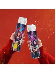 1个K-POP塑料水瓶，卡通印花设计，翻盖式，可重复使用，轻便防漏，适合跑步旅行饮用，可作为生日、圣诞节、万圣节、感恩节礼物 - 彩色 - 查看 5