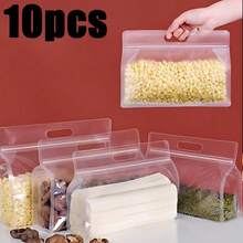 10pcs Reusable Food Storage Bags, Suitable For Nuts, Grains, Vegetables, Fruits, And Snacks, Kitchen Storage Bags, Food Bags, Travel Vacuum Sealed Bags, Refrigerator Fresh-Keeping Bags, Sealable Transparent Party Bags, Suitable For Travel And Home Kitchens, Packaging Bags, Storage Bags, And Transparent Bags, Reusable - 透明的 - 查看 8
