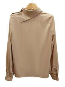 Women's Elegant Casual Daily Solid Color Irregular Collar Ruffle Design Button Cuff Lantern Sleeve Long Sleeve Casual Blouse, Spring/Autumn - Maroon - View 5