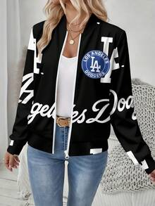 This Los Angeles Dodgers Women's Athletic Jacket Is Perfect For Baseball, Featuring A Los Angeles Dodgers Print Casual Jacket Design, Suitable For Outdoor Activities._2_bg2_t1 - 彩色 - 查看 3