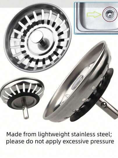 Stainless Steel Kitchen Sink Strainer And Plug - Polished Waste Plug With Hair Filter, Suitable For Bathroom And Kitchen Drainage Protection, Easy To Bend Consumable(Made From Lightweight Stainless Steel; Please Do Not Apply Excessive Pressure) Kitchen Items Kitchen Accessories Kitchen Tools