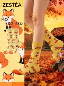 1双女士魅力秋季狐狸主题（卡通狐狸图案）卡通印花撞色吸汗防臭柔软舒适新奇有趣的船袜，送给女性/母亲/女儿/祖母/妻子/女友/野生动物爱好者的趣味礼物，适合生日/秋季郊游/万圣节/圣诞节/日常穿着，舒适的秋冬休闲袜，可搭配其他服装。 - 彩色 - 查看 1