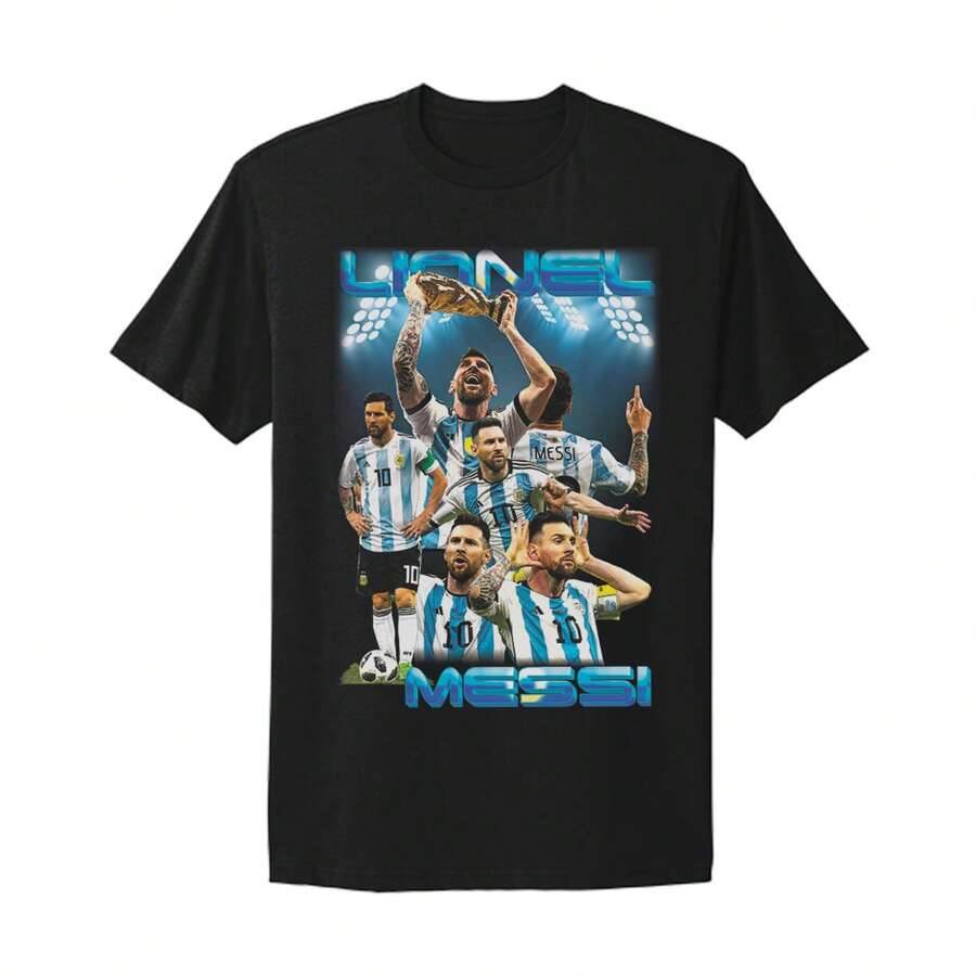 Lionel Messis World Cup Retro Graphic Design T-Shirt- - 黑色 - 查看 1