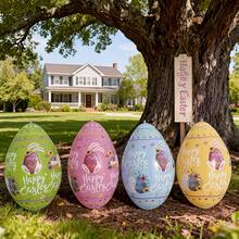 1pc Easter Balloon, Printed With "Happy Easter" Text And Cute Rabbit Design, 13.77 Inch Large Inflatable Easter Egg | Made Of PVC Material, Suitable For Party, Holiday, Outdoor Yard Decor And Indoor Home Decor - Multicolor - View 3
