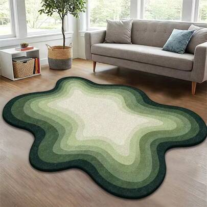 1pc Minimalist Asymmetrical Green Ombre Cloud Pattern Decorative Carpet, Bedroom Decor, Small Rug, Carpet, Home Decor, Living Room Carpet, Living Room Small Rug, Bedroom Carpet, Living Room Home Decor, Outdoor Rug, Washable Carpet