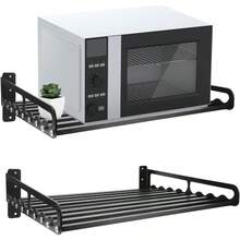 Microwave Oven Stand50 * 40 cm Estante Microondas Pared Estanteria Microondas Pared Soporte Microondas Negro Estante para Microondas con Ganchos Estante de Alenamiento Organizador de Cocina para el Hogar - como en la foto - Ver 1