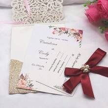invitaciones de corte lser con purpurina dorada con tarjetas y sobres RSVP de lujo diseo de diamante y cinta con inserto de papel perla de 250 g m2 para boda, compromiso, cumpleaos - 25 piezas DoradoGlitterGo - Ver 3