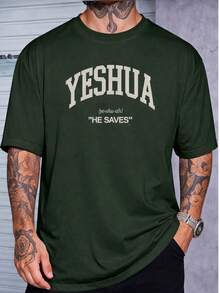 Men's  Yeshua Cotton Shirt With Crew Neck And Print - Army Green - View 1