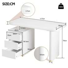 Modern Desk 117*50*74 Cm – Entirely Painted In White, Cloud Shape, 3 Drawers, Thick Sheet Metal And Legs, Round Curves. - White - View 7