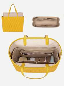 1pc Felt Liner Large Capacity Ladies Storage Organizer Wallet Organizer, Felt Bag Organizer With Zipper, Handbag Tote Liner For Tote Bag - Apricot - View 4