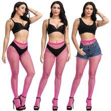 Black Or Colored Fishnet Tights For Carnival Party Costume - 玫紅色 - 查看 2