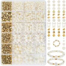 DIY Pearl Polymer Clay Letter Bead Set, 24 Grids, Approx. 1400pcs, Elegant White Series, Acrylic Round/Heart Shaped Metal Pendant, Daisy Flower Oil Drop Metal Pendant, 24 Grids Multi-Style Multi-Size Combination Set, Beading Tools, Handmade Jewelry Making Materials For Bracelet And Necklace - White Suit - View 13