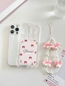 条纹蝴蝶结彩绘透明卡包硅胶软壳全包保护套，附赠串珠手链配件，兼容 17 Pro/17 Air/17/17 Pro Max、16/11/16 Pro/16 Plus/16 Pro Max/16 e、Galaxy、Redmi 等机型。 - 彩色 - 查看 4