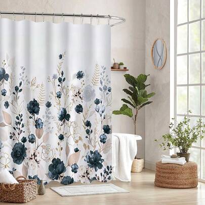 1/3/4pcs Set Watercolor Floral Bathroom Curtain Set, Includes Toilet Seat Cover, Bath Mat, Simple Botanical Pattern Shower Curtain, Suitable For Bathroom Decor, General Room Decor, Home Decoration Set, Bathroom Accessories Curtain Toilet Mat Curtain Set
