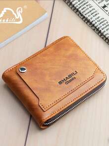 新款男士短款钱包，休闲时尚大容量多卡位复古拉链零钱包 - 彩色 - 查看 11